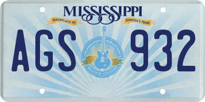 MS license plate AGS932