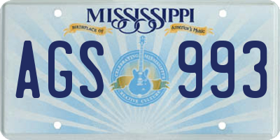 MS license plate AGS993