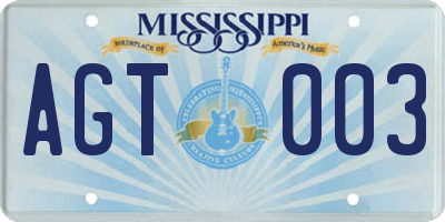 MS license plate AGT003