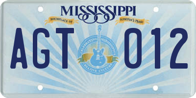 MS license plate AGT012