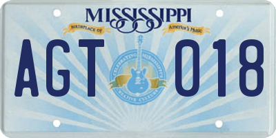 MS license plate AGT018