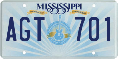 MS license plate AGT701