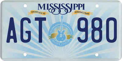 MS license plate AGT980