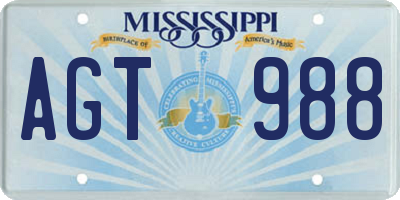 MS license plate AGT988