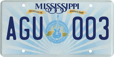 MS license plate AGU003