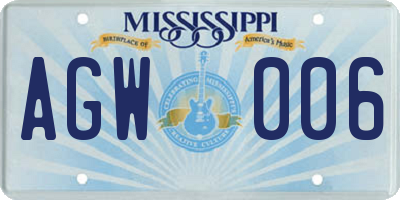MS license plate AGW006