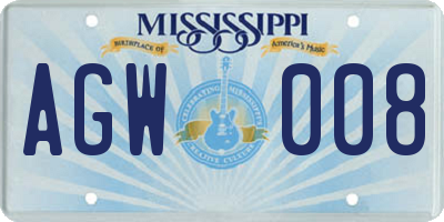 MS license plate AGW008