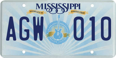 MS license plate AGW010