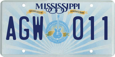 MS license plate AGW011