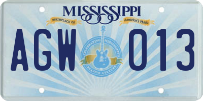 MS license plate AGW013
