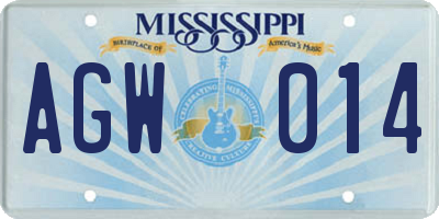 MS license plate AGW014