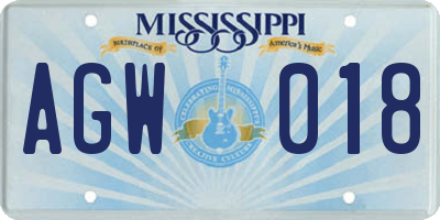 MS license plate AGW018