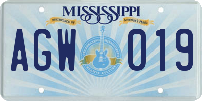 MS license plate AGW019