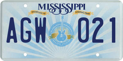 MS license plate AGW021