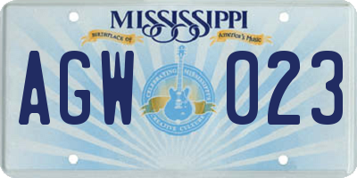 MS license plate AGW023