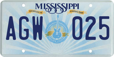 MS license plate AGW025