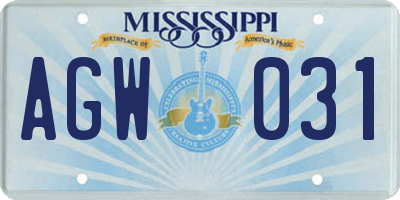 MS license plate AGW031