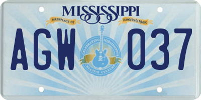 MS license plate AGW037