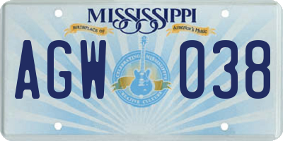 MS license plate AGW038