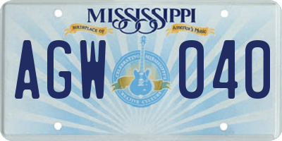 MS license plate AGW040