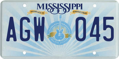 MS license plate AGW045
