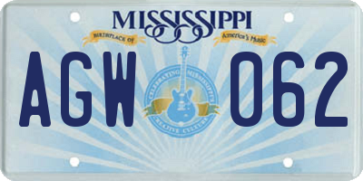 MS license plate AGW062