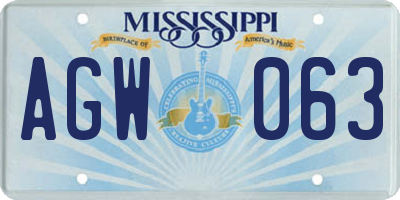 MS license plate AGW063
