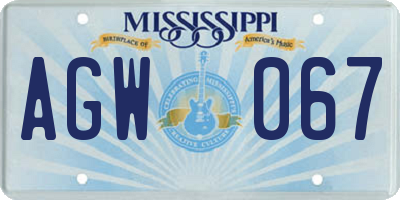 MS license plate AGW067