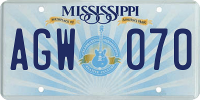 MS license plate AGW070