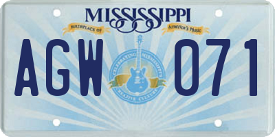 MS license plate AGW071