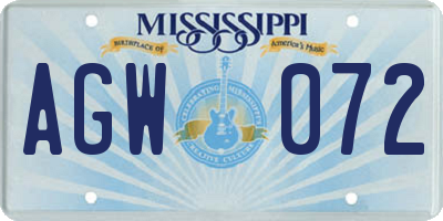 MS license plate AGW072