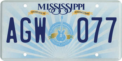 MS license plate AGW077