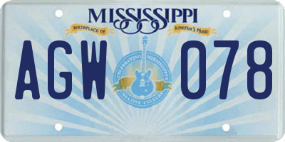 MS license plate AGW078