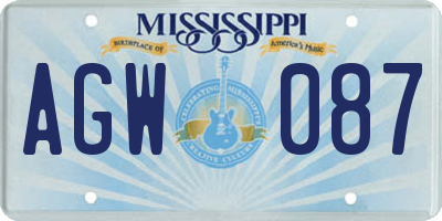 MS license plate AGW087