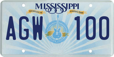 MS license plate AGW100
