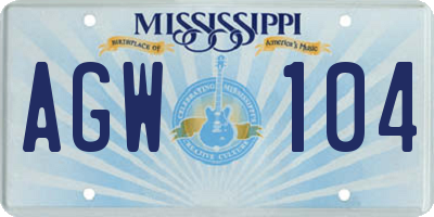 MS license plate AGW104