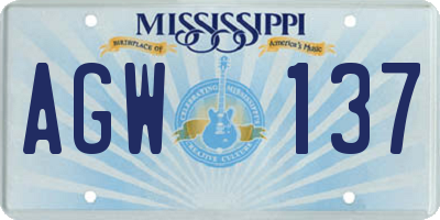MS license plate AGW137