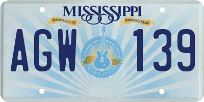MS license plate AGW139