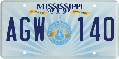 MS license plate AGW140