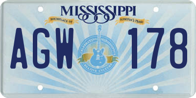 MS license plate AGW178