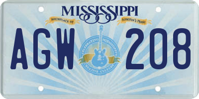 MS license plate AGW208