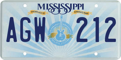 MS license plate AGW212