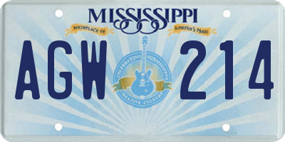 MS license plate AGW214