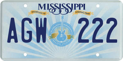 MS license plate AGW222