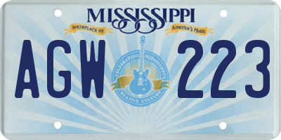 MS license plate AGW223