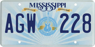 MS license plate AGW228
