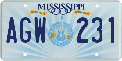 MS license plate AGW231