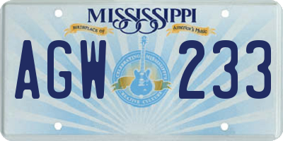 MS license plate AGW233