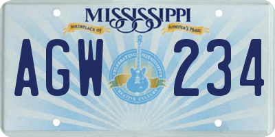MS license plate AGW234