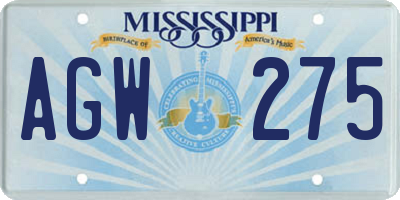 MS license plate AGW275